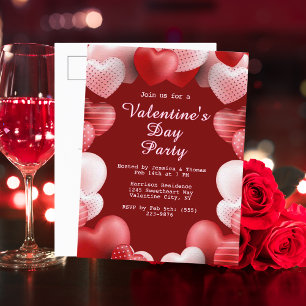 Valentijnsdag Party Roze & Rode Liefde Harten Feestdagenkaart