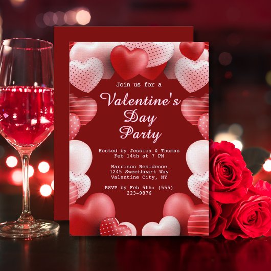 Valentijnsdag Party Roze & Rode Liefde Harten Kaart