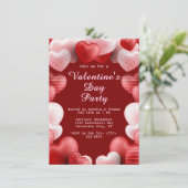 Valentijnsdag Party Roze & Rode Liefde Harten Kaart (Staand voorkant)