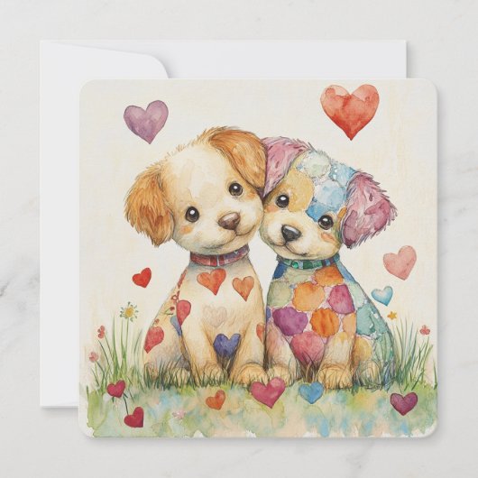 Valentijnsdag Patchwork Puppies Feestdagenkaart (Voorkant)