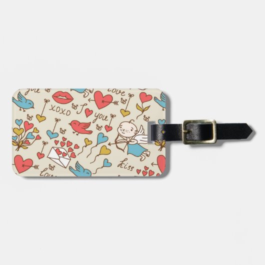 Valentijnsdag Patroon met Cupid Bagagelabel (Voorkant horizontaal)