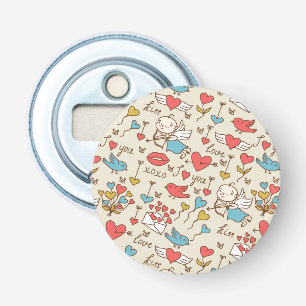 Valentijnsdag Patroon met Cupid Button Flesopener