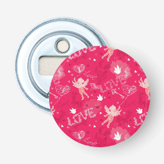 Valentijnsdag Patroon met Cupid Button Flesopener
