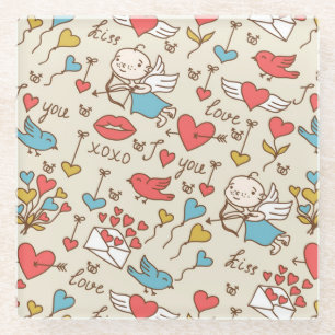 Valentijnsdag Patroon met Cupid Glazen Onderzetter