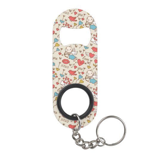 Valentijnsdag Patroon met Cupid Mini Flessenopener (Achterkant)