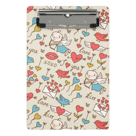 Valentijnsdag Patroon met Cupid Mini Klembord (Voorkant)