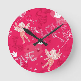 Valentijnsdag Patroon met Cupid Ronde Klok