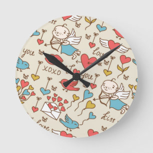 Valentijnsdag Patroon met Cupid Ronde Klok