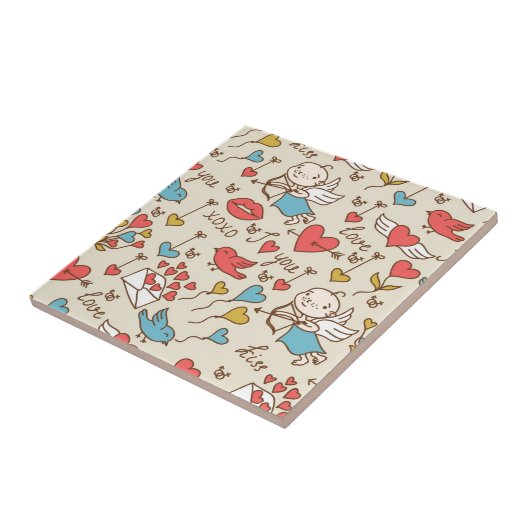 Valentijnsdag Patroon met Cupid Tegeltje (Zijkant)