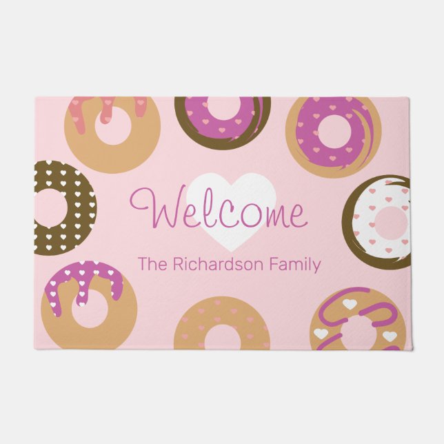 Valentijnsdag Pattern Donuts Hearts Cute Deurmat (Voorkant)