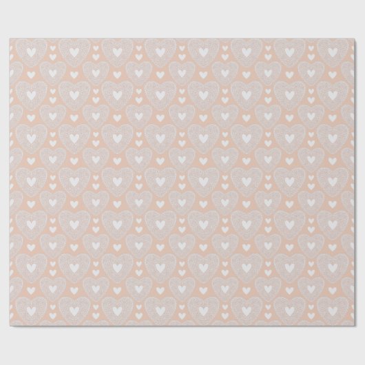 Valentijnsdag Peach Lace Hartbeeld Cadeaupapier (Vlak)