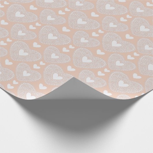 Valentijnsdag Peach Lace Hartbeeld Cadeaupapier (Hoek)