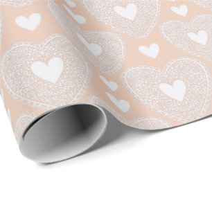Valentijnsdag Peach Lace Hartbeeld Cadeaupapier