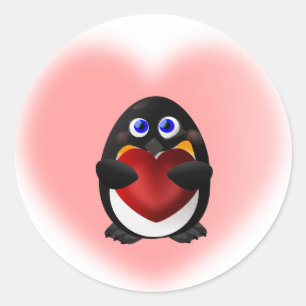 Valentijnsdag Penguin met hart Ronde Sticker