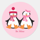 Valentijnsdag Penguins Ronde Sticker (Voorkant)