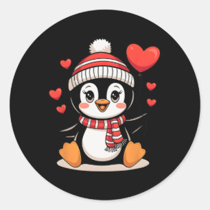 Valentijnsdag Pinguïn Hart Bylloon Schattig Ronde Sticker
