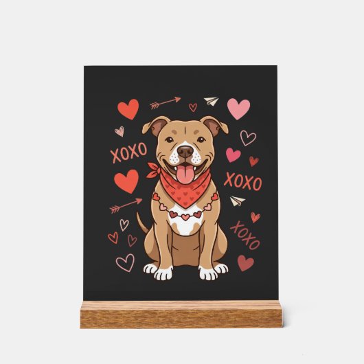 Valentijnsdag Pitbull Hond XOXO Liefde Design Acryl Bord (Voorkant)