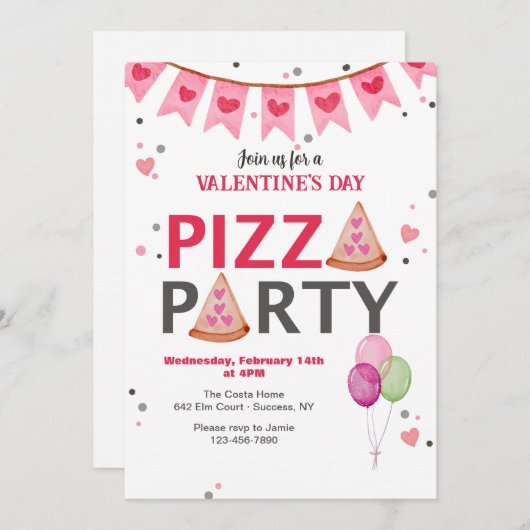 Valentijnsdag Pizza Feest Uitnodiging (Voorkant / Achterkant)