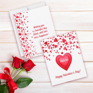 Valentijnsdag Plezier Rood Confetti Hartjes Notitiekaartje