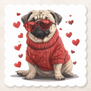 Valentijnsdag Pug Dog Kartonnen Onderzetters