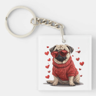 Valentijnsdag Pug Dog Sleutelhanger