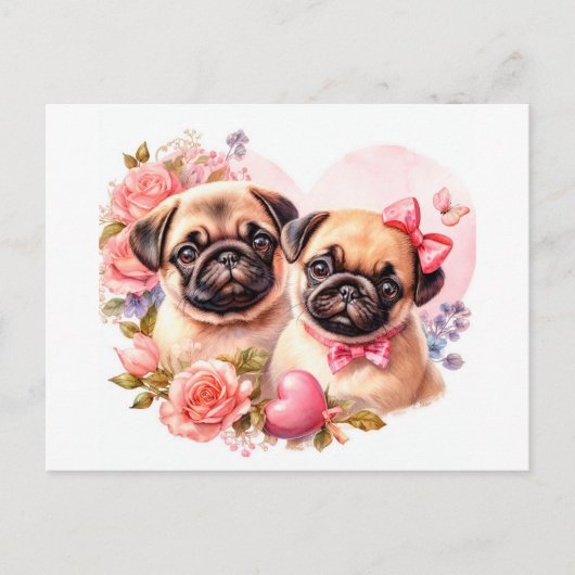Valentijnsdag Pugs Briefkaart (Voorkant)