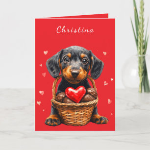 Valentijnsdag Puppy Roze Chocolade Harten Mandje Kaart