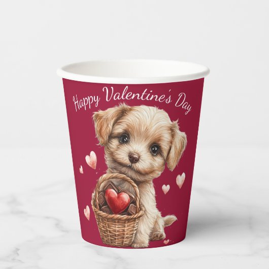 Valentijnsdag Puppymand Rode Hart Snoep Papieren Bekers (Voorkant)