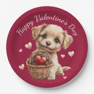 Valentijnsdag Puppymand Rode Hart Snoep Papieren Bordje
