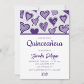 Valentijnsdag quinceanera uitnodiging hart paarse (Voorkant)