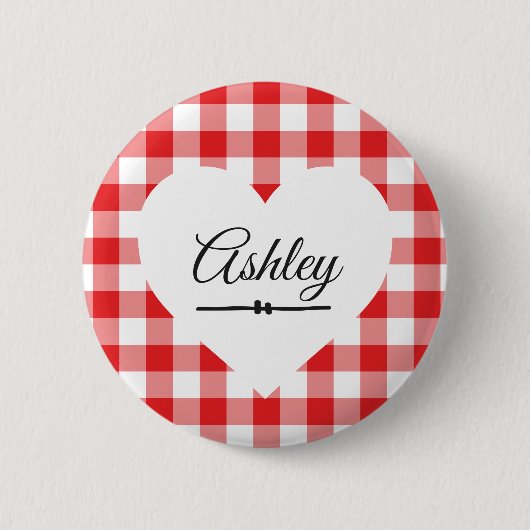 Valentijnsdag Red Gingham Heart Ronde Button 5,7 Cm (Voorkant)