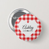 Valentijnsdag Red Gingham Heart Ronde Button 5,7 Cm (Voorkant /achterkant)