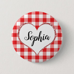 Valentijnsdag Red Gingham Heart Ronde Button 5,7 Cm