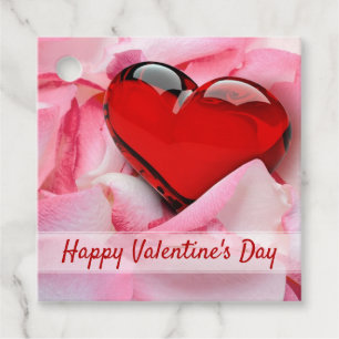 Valentijnsdag Red Glass Heart Roos Petals Bedankjes Labels