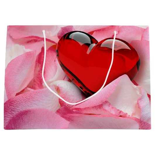 Valentijnsdag Red Glass Heart Roos Petals Groot Cadeauzakje (Voorkant)