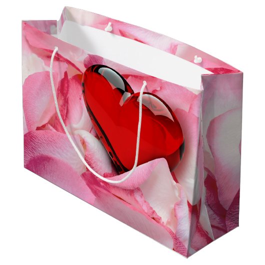 Valentijnsdag Red Glass Heart Roos Petals Groot Cadeauzakje (Achterkant Gekanteld)