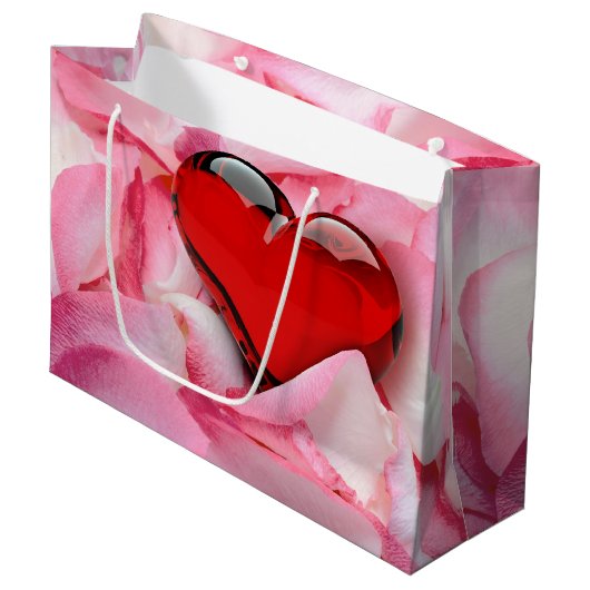 Valentijnsdag Red Glass Heart Roos Petals Groot Cadeauzakje (Voorkant Gekanteld)