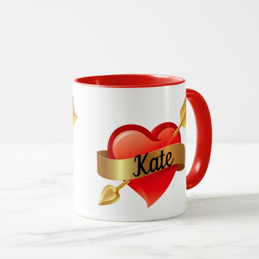Valentijnsdag Red Heart Aangepaste naam Mok Cup Te (Voorkant rechts)