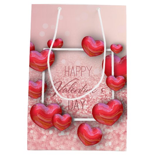 Valentijnsdag Red Heart Glitter Medium Gift Bag Medium Cadeauzakje (Achterkant)