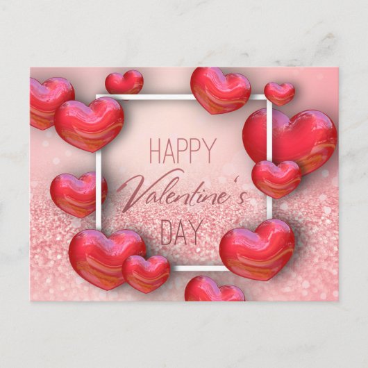 Valentijnsdag Red Hearts Glitter - Briefkaart (Voorkant)