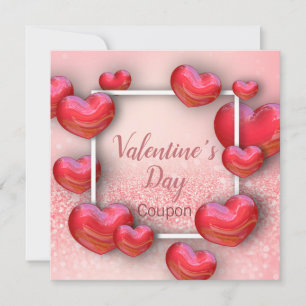 Valentijnsdag Red Hearts Glitter Coupon Card Feestdagenkaart