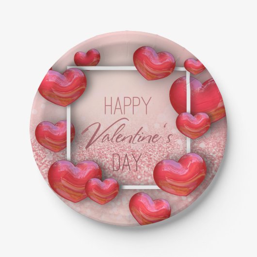 Valentijnsdag Red Hearts Glitter Paper Bord (Voorkant)