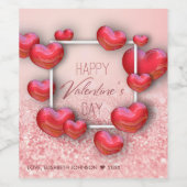 Valentijnsdag Red Hearts Glitter - Wijnlabel Wijn Etiket (Enkel label)