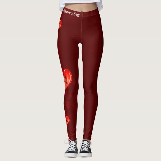Valentijnsdag Red Hearts JOUW TEKST in Leggings (Voorkant)