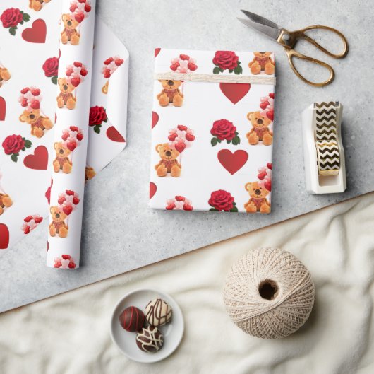 Valentijnsdag Red Hearts Teddy Bear Craft Cadeaupapier (Crafts)