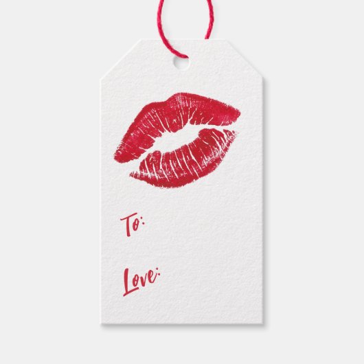 Valentijnsdag Red Kiss Lip Print van en naar Cadeaulabel (Voorkant)
