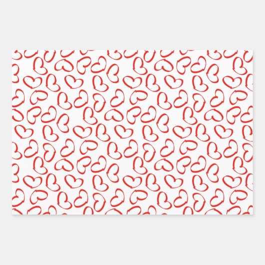 Valentijnsdag - Red Open Hearts Random Pattern Inpakpapier Vel (Voorkant)