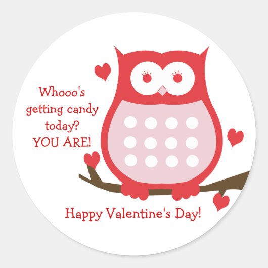 Valentijnsdag Red Owl Snoep Favor Sticker (Voorkant)
