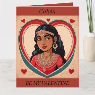 VALENTIJNSDAG Retro Aziatisch meisje vouwkaart Kaart