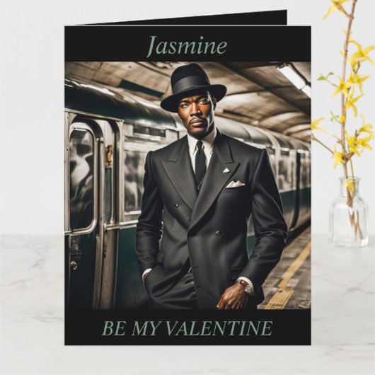 VALENTIJNsdag Retro jaren 50 man bewerkbare vouw Kaart (Gele Bloem)